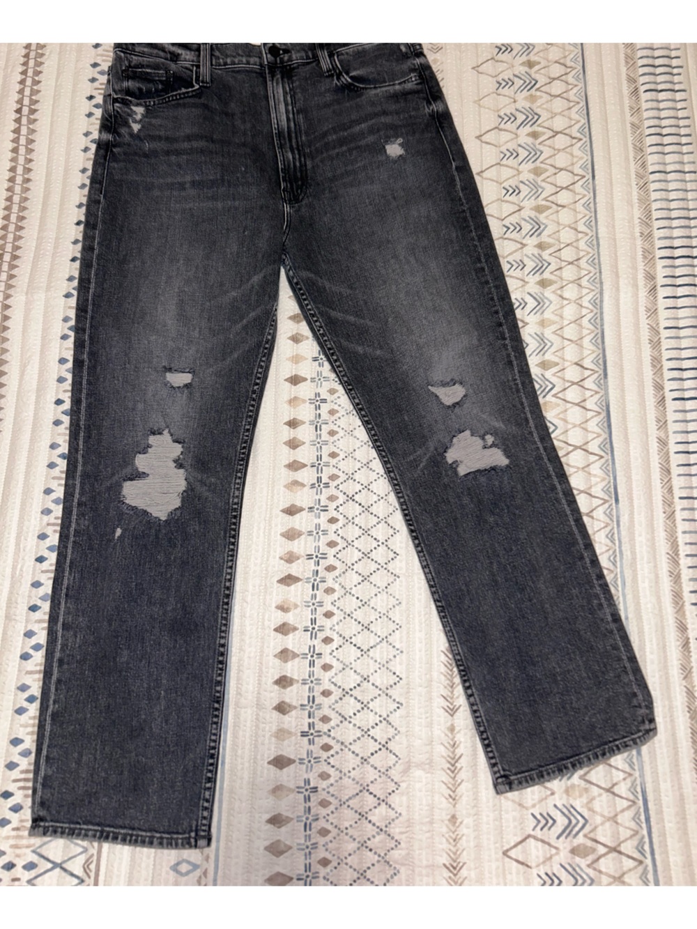 MOTHER Black Distressed Straight Leg Jeans